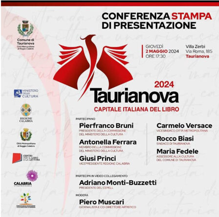 Conferenza 2 maggio a Taurianova, città del Mediterraneo, per la Città Capitale del Libro. Presenti personalità istituzionali e il Presidente della commissione Mic Pierfranco Bruni